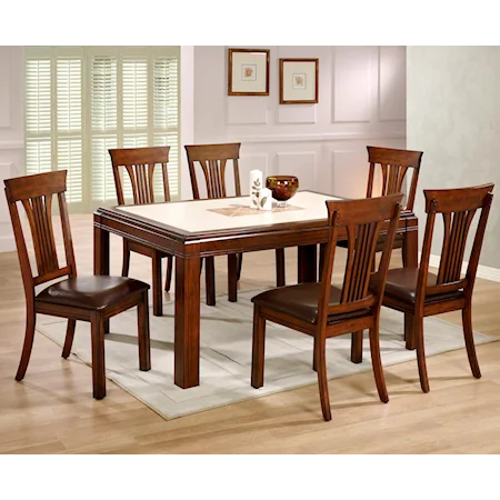 Uptown Tiled Dining Table & 6 Slat Back Side Chairs